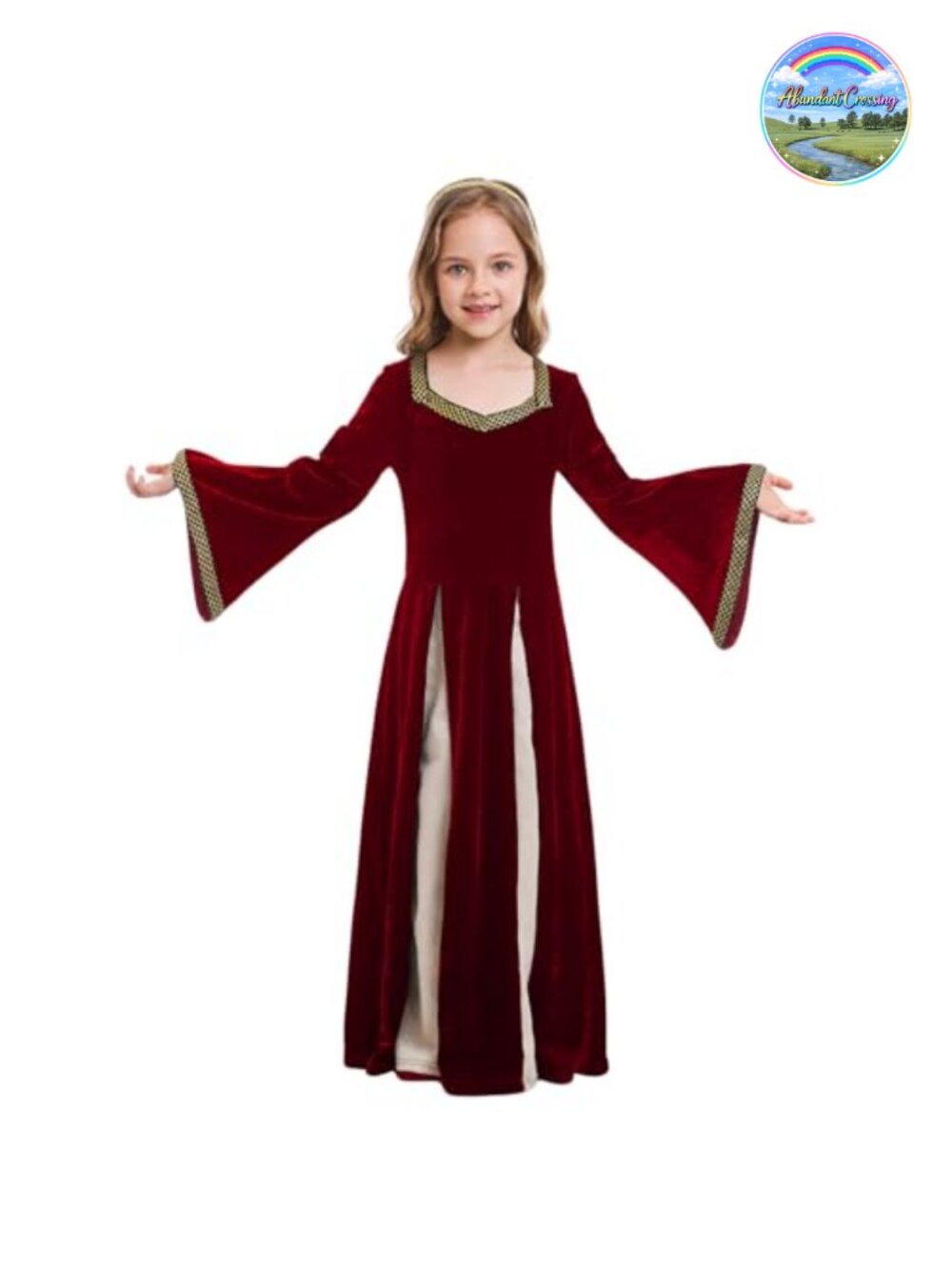 Girls Renaissance Princess Costume Velvet Medieval Dress with Headdress Kids
